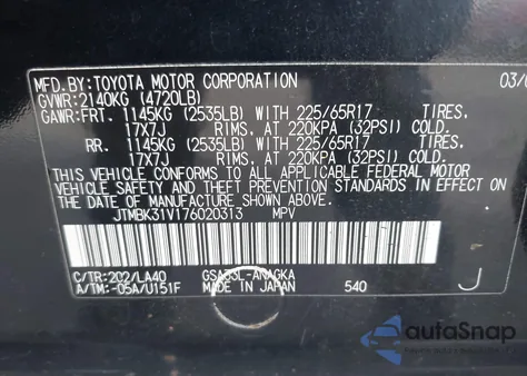 2007 Toyota Rav4 Limited V6 z USA, uszkodzony, nr VIN JTMBK31V176020313